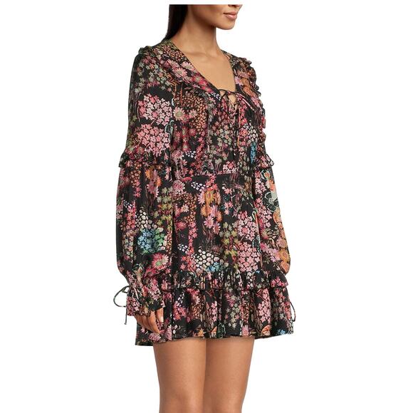 Ted Baker Hendria Ruffle-Trim Mini Dress Womens Size 4 Ted Size 1 Black Floral - Picture 2 of 14